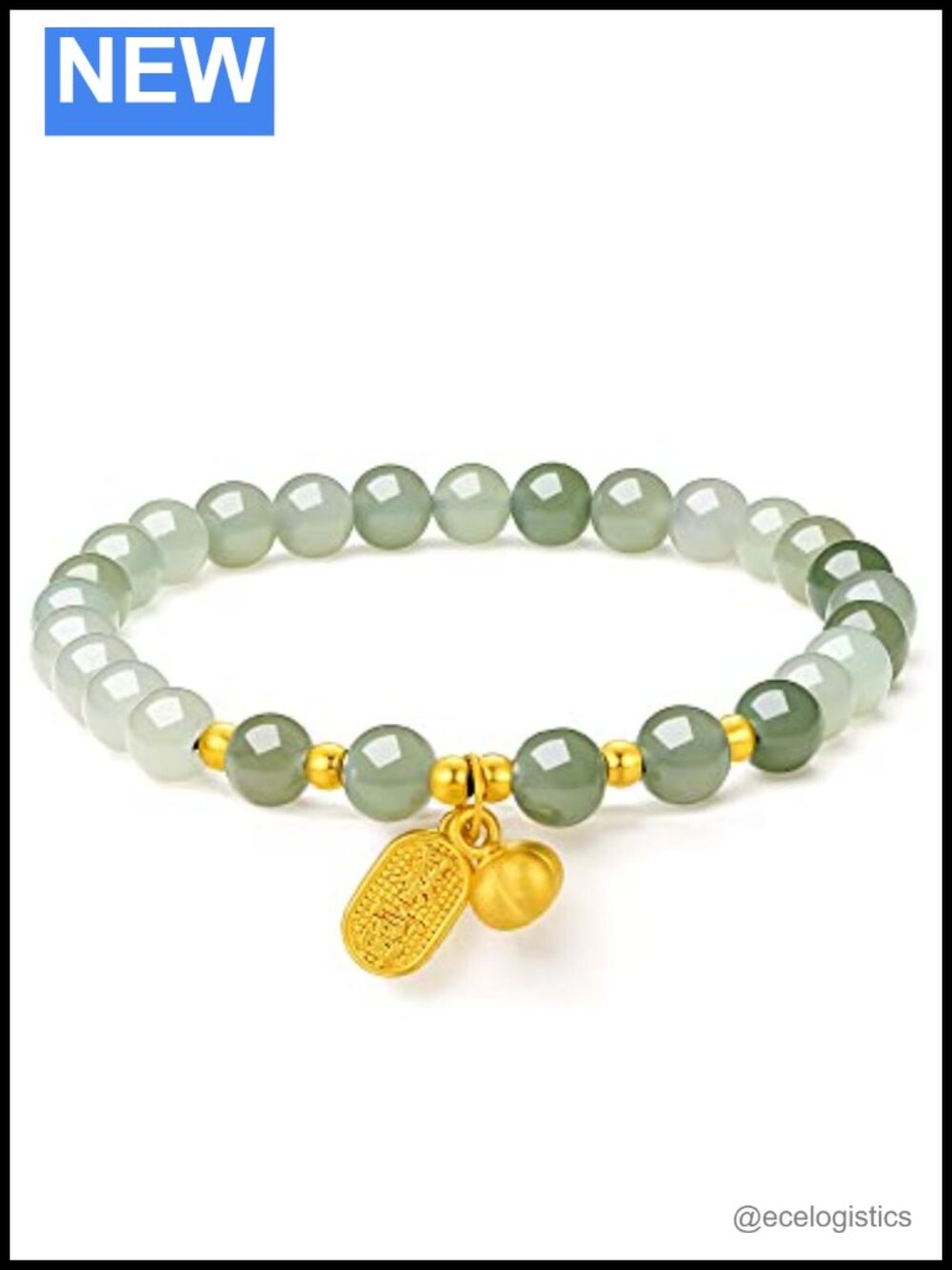 24K Gold Jade Beaded Stretch Bracelet Adjustable Bangle
